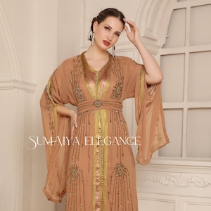 Fatin Moroccan Dubai Kaftan Arabic Abaya Maxi Hand Beaded Caftan Farasha Party Wear Floor Length Wedding Gown Beach Stylish Jalabiya Dress