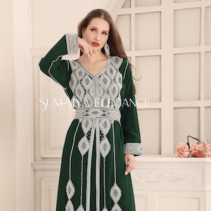 Mina Dubai Moroccan Kaftan Arabic Abaya Dress Hand Beaded Caftan Farasha Floor Length Party Wear Wedding Gown Beach Jalabiya Women Dress