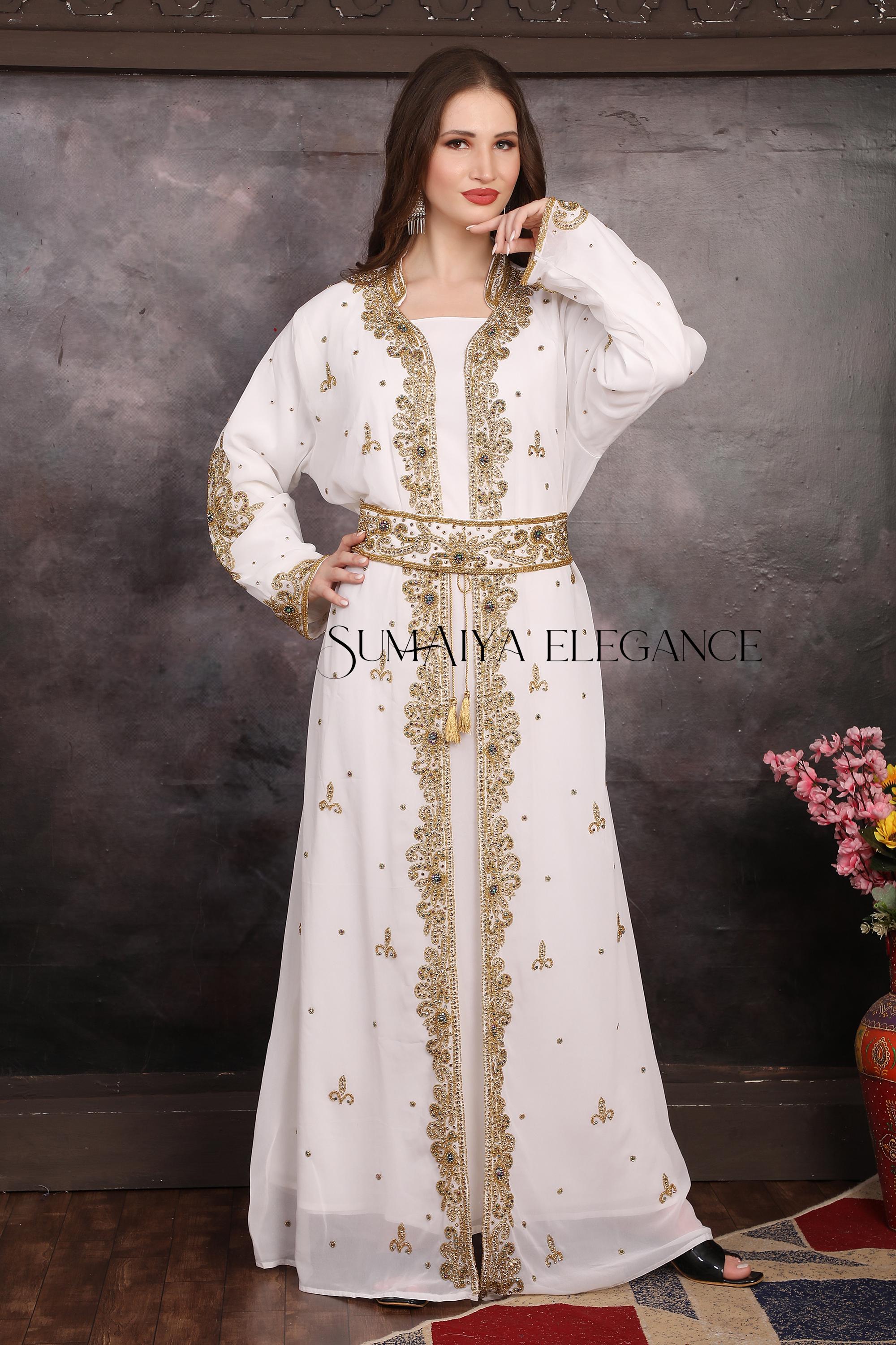 white christmas dresses Designer Gown Royal Swedish Traditional Arabic Dress XS / 56 Inches / Matching Embroidered Scarf (24 x 71 Inches) main image 0