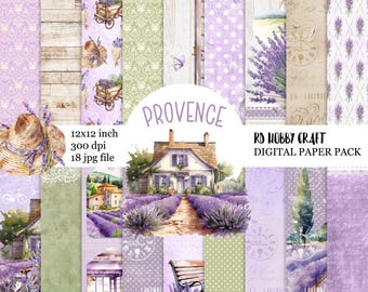 Provence Digital Paper Pack - Lavender Scrapbook Journal Printable Paper, 18 French Countryside Backgrounds for Crafts, Instant Download