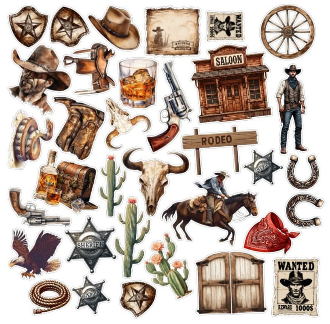 Wild West Sticker Set | 34 Pcs Rodeo Western Cowboy Stickers for ...