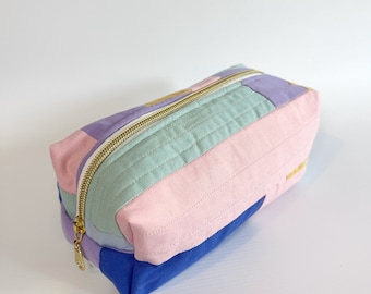 Gewatteerde patchwork pastel make-up tas, ritszakje, opbergtas, reistas, etui