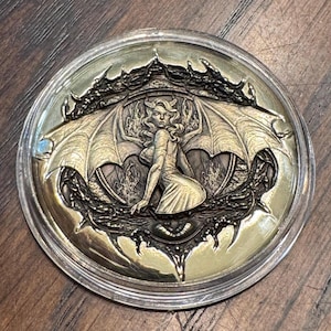 Challenge Coin - Dark Fantasy Succubus Challenge Coin, Mythical Demoness Collector Coin, Coin Fidget, Worry, Gift, Brass, FREE SHIPPING.
