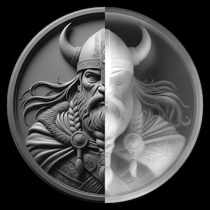 Challenge Coin PNG Design-Viking,3D embossing files,depth map,fiber laser,engraving designs,coin engraving,height map,relief,laser engrave