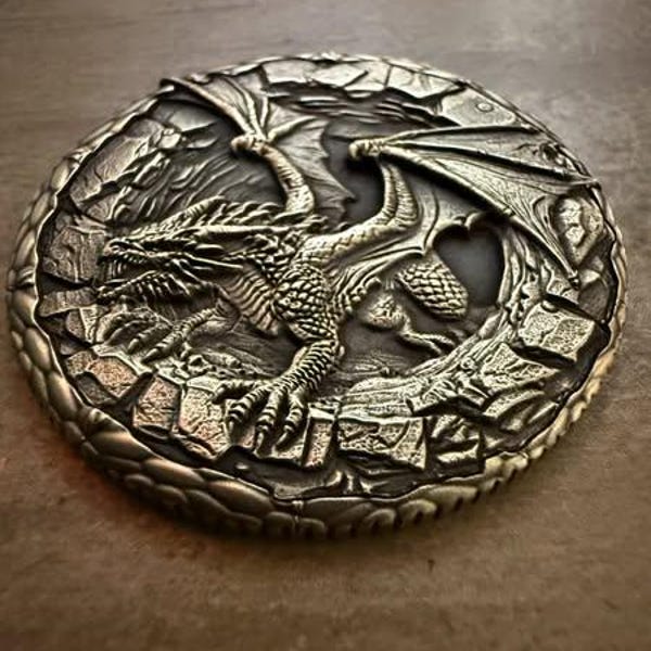 Challenge Coin - Majestic Dragon Challenge Coin, Fantasy Creature, Edgy Gift, Funny Meme, Fidget, Worry, Gift, Brass, FREE SHIPPING.