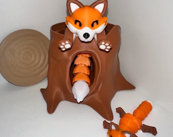 3D Printed Cute Flexi Toy Large & Small Fox Baby Fox Tree Stump