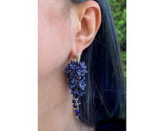Dark Purple Flower Clusters Earrings, Floral Earrings, Handmade Jewelry