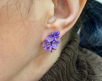 Purple Stud Earrings Lilac, Floral Earrings, Handmade Botanical Jewelry