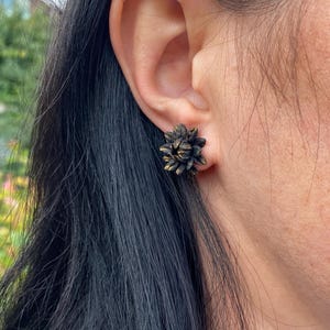 Realistic Dahlia Flower Stud Earrings, Black Dahlia Earrings
