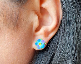 Forget-Me-Not Stud Earring, Floral Earrings, Handmade Botanical Jewelry