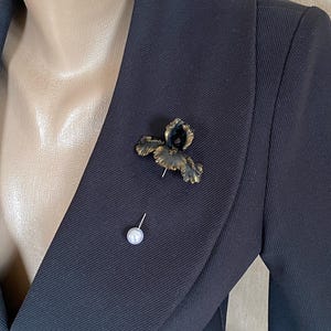 Black Iris Flower Brooch, Floral Brooch, Handmade Botanical Jewelry image 1