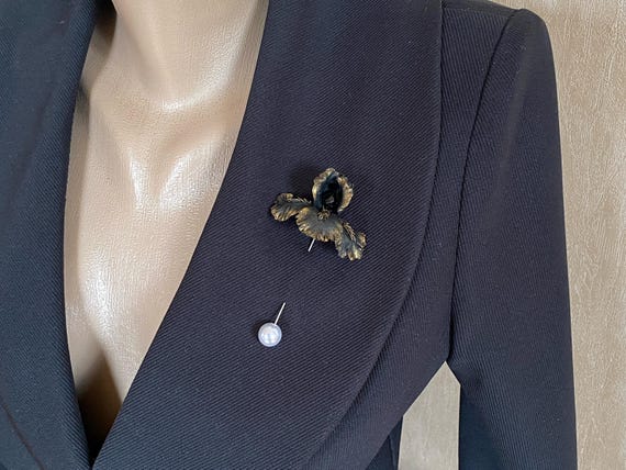 Black Iris Flower Brooch, Floral Brooch, Handmade Botanical Jewelry