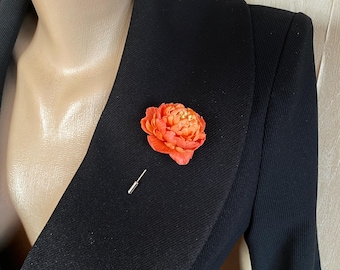Coral Peony Brooch, Floral Brooch, Handmade Botanical Jewelry