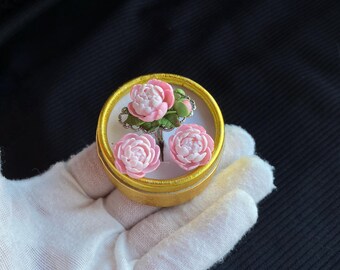 Pink Peony Jewelry Set, Handmade Botanical Earrings and Ring