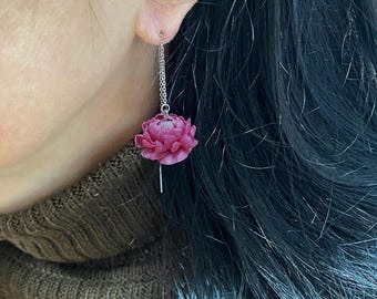 Burgundy Peony Earrings,  Floral Earrings, Handmade Botanical Jewelry