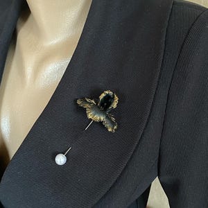 Black Iris Flower Brooch, Floral Brooch, Handmade Botanical Jewelry image 9