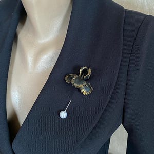 Black Iris Flower Brooch, Floral Brooch, Handmade Botanical Jewelry image 10