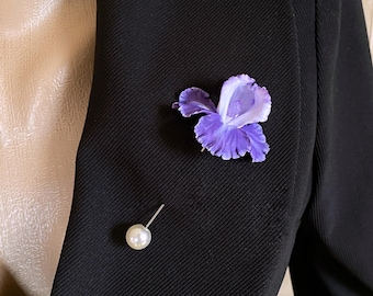 Violet Iris Brooch,Floral Brooch, Handmade Botanical Jewelry