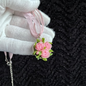 Roses pink pendant, roses jewelry, pink pendant, cute flowers pendant