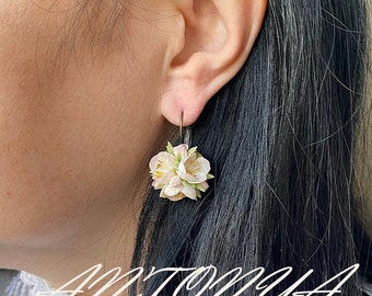 Cherry Blossom Earrings, Polymer Clay Bridal Jewelry, Handmade Botanical Jewelry