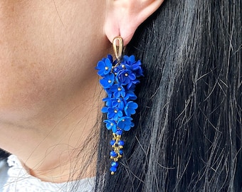 Blue Flower Clusters Earrings, Floral Earrings, Handmade Jewelry
