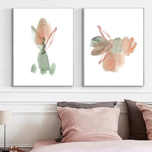 Abstract floral prints, set of 2, muted colors, elegant wall decoration, digital download, PRINTABLE digital art