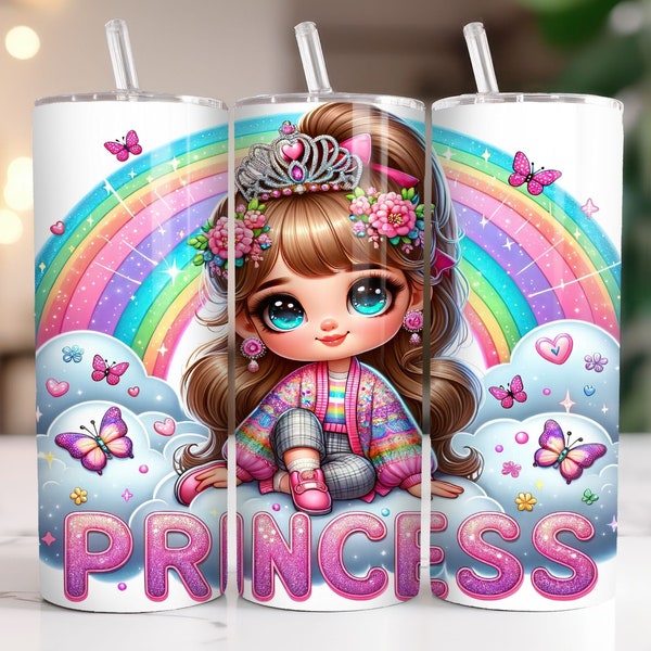 20oz Princess Skinny Tumbler Wrap PNG, Princess Girl, Birthday, Straight &Tapered Tumbler PNG Design, Baby Shower