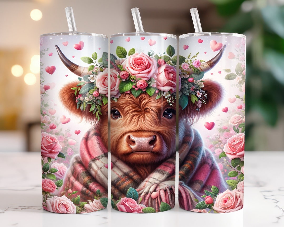 Highland Cow Valentines Day 20 Oz Skinny Tumbler Sublimation Design ...