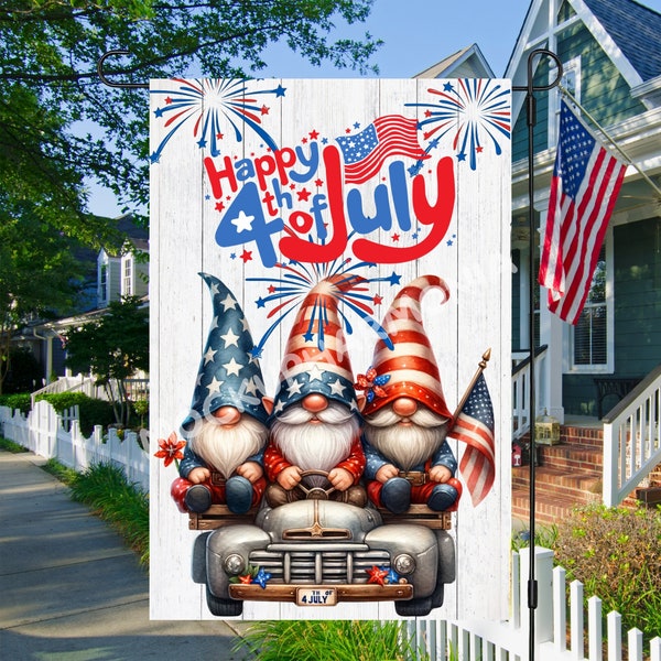 12x18 Garden Flag Sublimation Design, Happy Fourth Of July, Welcome 4th of July Garden Flag, Patriotic Gnomes Sublimation PNG, Yard Flag Png