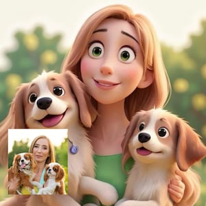 Custom Cartoon Animation, Pet Cartoon, Pet and Owner, Personalized Cartoon Pet Portrait, Custom Cartoon, Pet Gift, Personalized Portrait