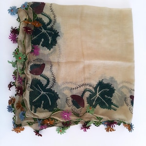 antique scarf,cotton,Turkish embroidery from silk thread, needle lace,needlework,gift for mom,gift for her,gift for lover,mother&#39;s day gifts