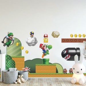 Super Mario Bros Wandtattoo Super Mario Bros Wandaufkleber Schlafzimmer Dekor (2er Set) zum Abziehen und Aufkleben