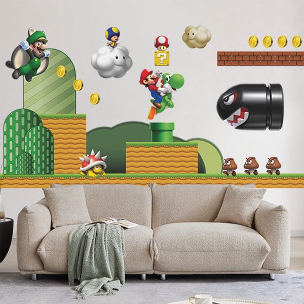 Super Mario Wandtattoo Luigi für Schlafzimmer Wandbild Spielzimmer Dekor (2 Combo set)