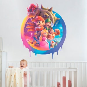 Mario Wall Sticker  Super Mario Wall Decal King Koopa Wall Mural Princess Peach Wallpaper Preppy Room Decoration