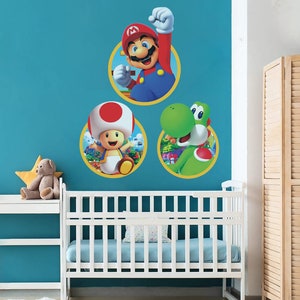 Peel and Stick Mario Wall Sticker Super Mario Wall Decal  Yoshi Wall Mural Toad Wallpaper Preppy Room Decor
