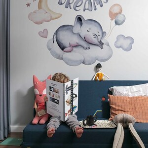 Decalcomania da muro rimovibile con animali carini, arte della parete, elefante, per la decorazione della stanza dei bambini, carta da parati per ragazze