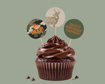 Jagd-Geburtstags-Kuchen-Deckel, Hirsch Camo Party für Jungen, digitaler Download Vorlage
