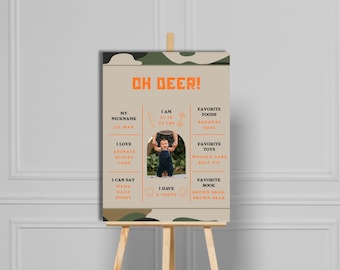 Jagd Geburtstag Meilenstein Zeichen, Camo Deer Party für Jungen, digitaler Download
