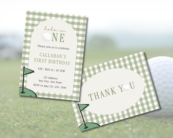 Golf First Birthday Invitation Suite, Hole in One, Baby Boy Party (Digital Download)