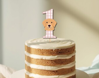 One Golden Year 1st Birthday Cake Topper, Pink Dog and Bows, Digital Download