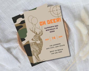 Jagd-Geburtstags-Einladungs-Set, The Big One, Camo, Digital Invite