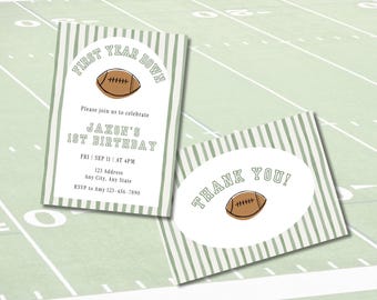 Football First Birthday Invitation Suite, First Year Down Party (Digital Download)