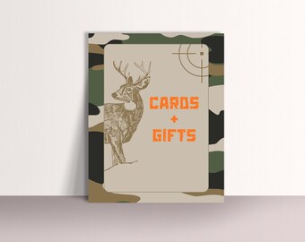 Jagd-Geburtstag kleine Schilder, Camo Deer Party für Jungen, Vorlage für digitalen Download