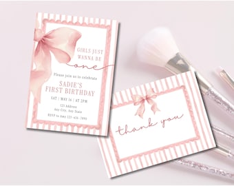 Girls First Birthday Invitation Suite, Girls Just Wanna Be One (Digital Download)