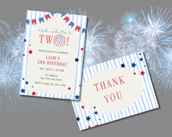 Red White Two Birthday Invitation Suite, 2nd Birthday Party Invite (Digital Download)
