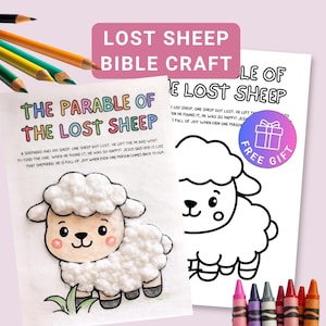 The Parable of The Lost Sheep Cotton Craft, Bible story activity for kids, Printable Sunday School Activity, Toddler Friendly Church Lesson