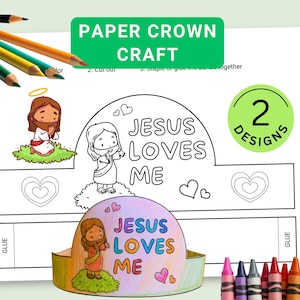Paper crown God Loves Me, Sunday School Printable Craft for Kids, Christian coloring