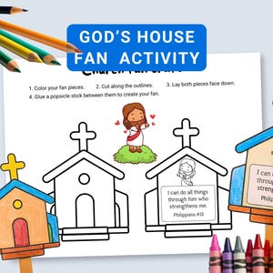 Church Bible Verse Fan Craft Printable Sunday School for Kids, Jesus coloring activity, Bible verse for kids