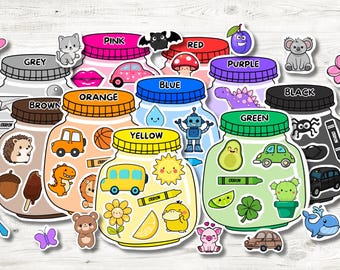 Color sorting game for kids, Toddler activity sheets, Printable games, Montessori materials, Colors matching game