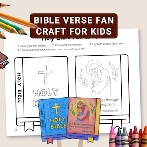 Bible Verse Fan Craft Printable Sunday School for Kids, Holy Bible coloring activity, Bible Lesson for kids